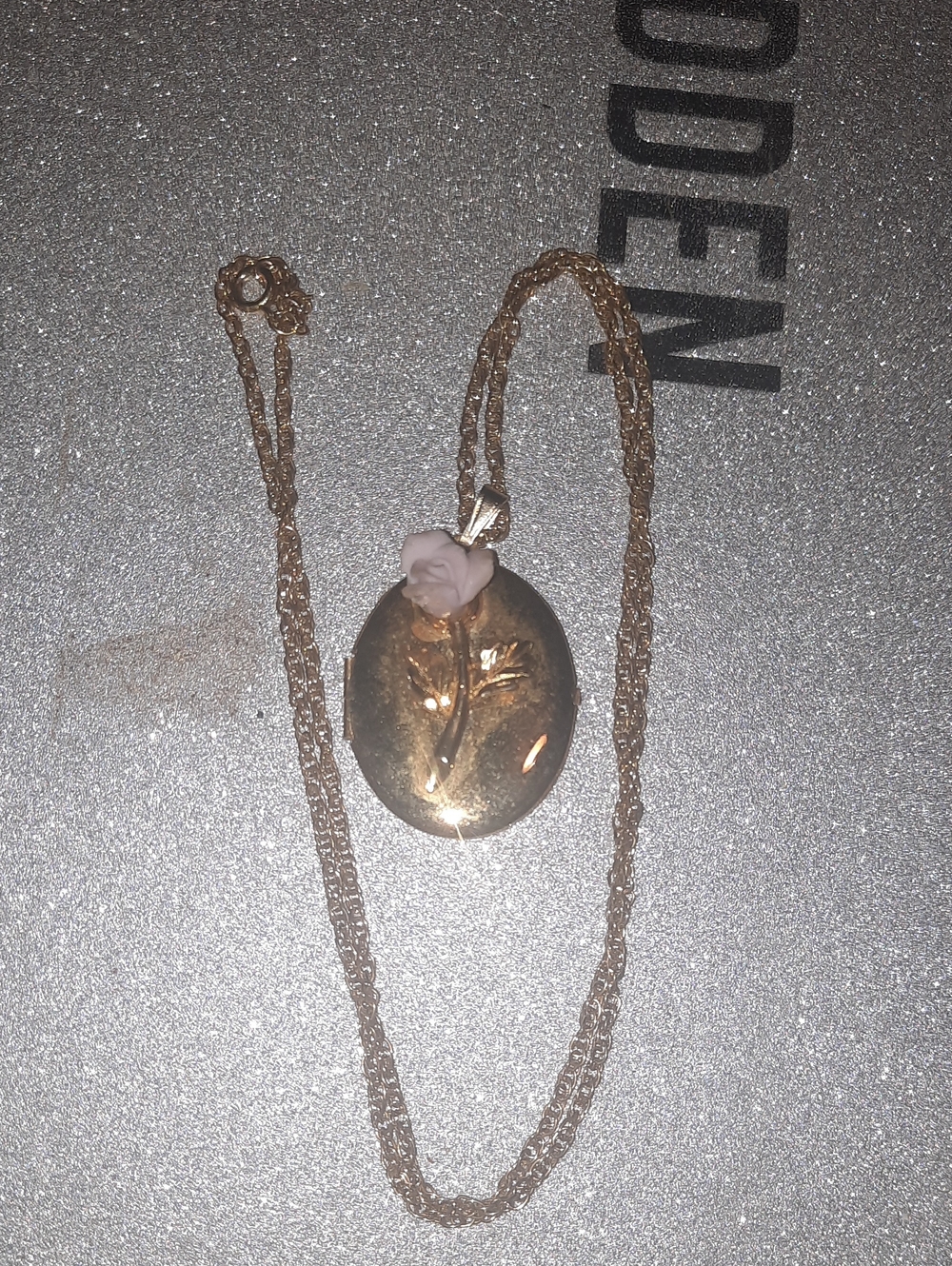 Gold-Tone Floral Locket Necklace with Pink Rose Accent